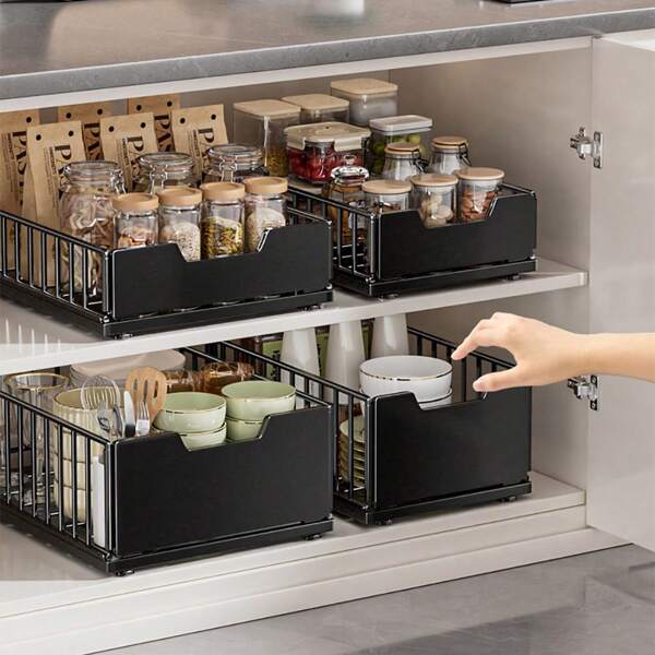 Organisateur de placard coulissant, tiroirs coulissants pour armoires, étagères de garde-manger coulissantes robustes, rangement de tiroirs, panier d'armoire coulissant en maille pour cuisine, garde-manger, salle de bain