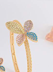 Conjunto de Bracelete e Anel Borboleta com Zircônia Colorida Banhado a Ouro 18K, Design Elegante