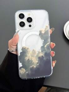 Transparent White Clouds Pattern, Upgraded Acrylic TPU 2-In-1 Material, Strong Magnetic Suction Phone Case, Stylish And Durable, Suitable For Apple 16ProMax 16Pro 16PLUS 16E 16 15 14 13 12 11 Series - Trong sáng - Xem 4