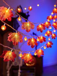 1 个感恩节枫叶南瓜 LED 灯串，10/20 LED 暖光装饰，南瓜和枫叶组合装饰灯串，AA 电池供电，适用于感恩节、万圣节装饰灯串、房间装饰、节日派对，南瓜枫叶 LED 装饰灯串（不含电池）万圣节装饰灯家居装饰派对装饰万圣节装饰房间装饰万圣节花园装饰礼物仙女