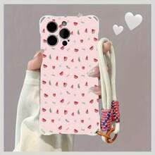 Funda para teléfono 1 pieza Una elegante correa para el hombro tipo bandolera, patrón Correa para el hombro tipo bandolera Correa de mano anticaída de cuatro esquinas Funda protectora para teléfono móvil Puede colgarse hacia atrás Funda para teléfono móvil suave adecuada para la serie 12 13 14 15 16 Pro Pro Plus - - Colores mixtos 1 - Ver 2