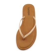 Women's Classic Flip Flops, Straps With Tan Footbed, Casual Beach Sandals: Stylish Design, Non-Slip Rubber Sole, Latex Insole For Comfort, Perfect For Shopping, Parties, And Casual Outings  Beach    Casual    Polyester    Plain / Plain Toe    Beach  Vacation - 杏色 - 查看 3