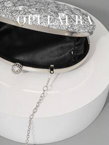 OpulAura 1件装闪亮银色奢华水钻装饰女士手提包，时尚水钻点缀晚宴手拿包，配金属链，适合正式场合、派对、婚礼、生日、情人节礼物 - 銀色 - 查看 7