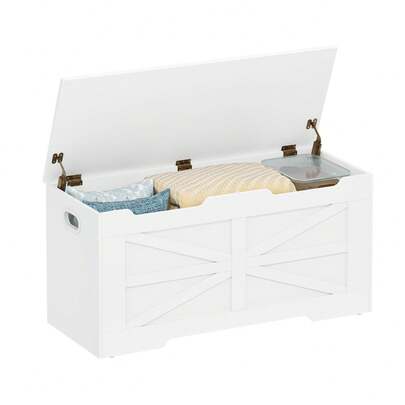 HEXCELEN Storage Chest, Storage Bench, Wooden Blanket Box Trunk With 2 Hinge, Lift-Top Organizer Chest, Shoe Bench For Hallway, Bedroom, Living Room, 40 X 100 X 48 Cm, White/Rustic Brown/White And Brown