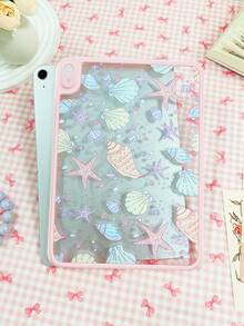 1个透明亚克力粉色边框海星贝壳图案平板保护壳，兼容iPad Mini 6/Mini 7/Air 1/Air 2/9.7/10.2/10.5/Air 4/Air 5/10.9/Pro 11/第十代/Air 11英寸(M2)-2024/Pro 11英寸(M4)-2024/iPad Air 11英寸(M3) 2025/iPad (A16) 11英寸第十一代 2025。高透明度亚克力后盖，亚克力平板电脑保护壳，单层外壳，不带笔槽。 - 粉色 - 查看 7