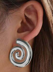 1pair Stainless Steel 18K Gold Plated Spiral Snail Hoop Earrings For Women Fashion Punk Tones Stainless Steel Chunky Jewelry Accessory To Wear On Festive Party Occasions