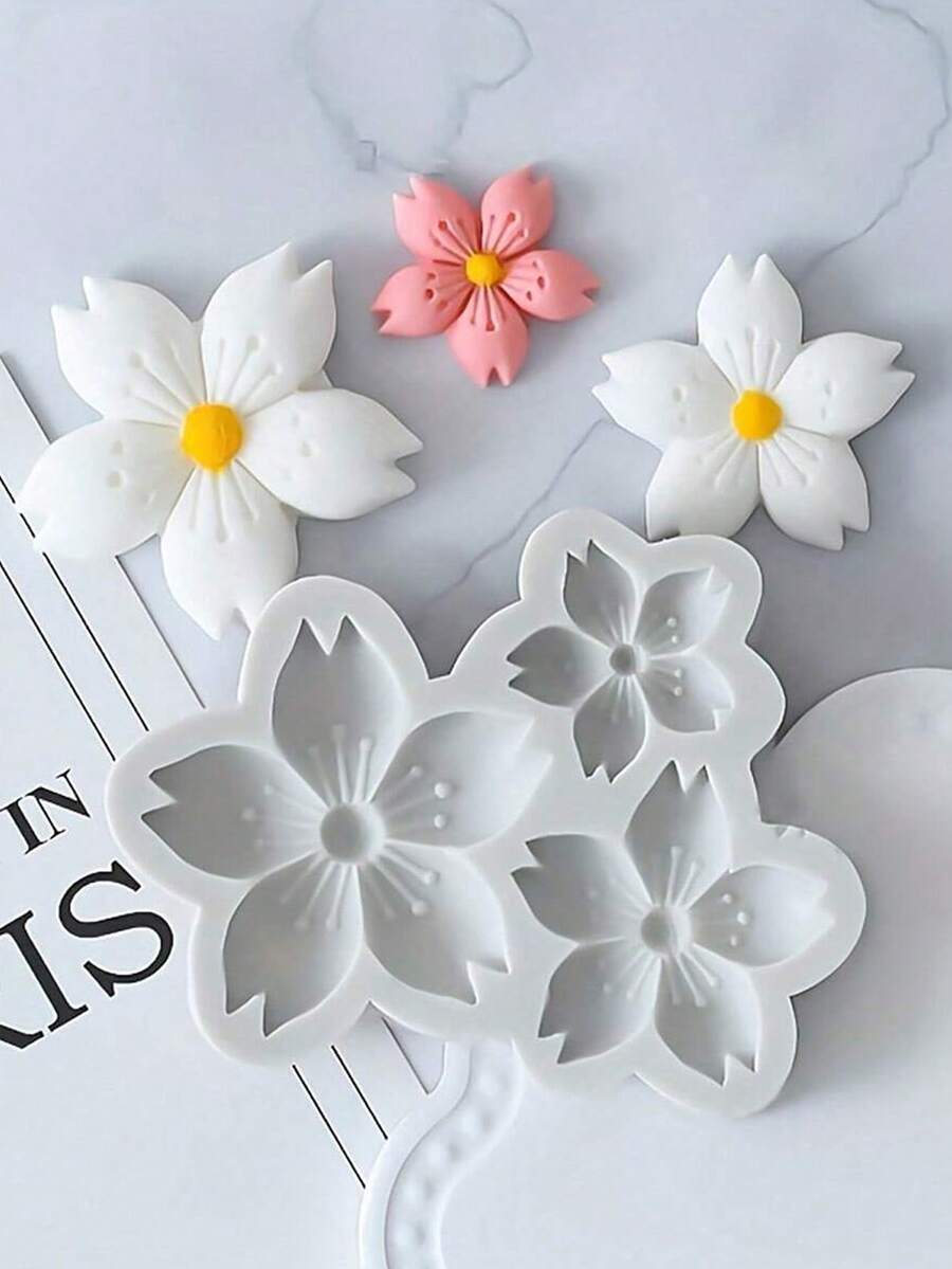 1 件樱花形状硅胶模具，3D 软糖模具，用于 DIY 手工皂、香薰、蜡烛、珠宝制作、装饰硅胶模具 - 白色 - 查看 1