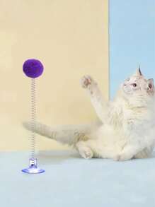 带毛绒球、金属弹簧逗猫棒和吸盘底座的互动猫玩具 - 色彩鲜艳，无需电池，设计耐用，适合所有品种，刺激狩猎本能和嬉戏兴奋，狩猎模拟玩具，活力猫玩具，毛绒球玩具，室内猫玩具 - 彩色 - 查看 5
