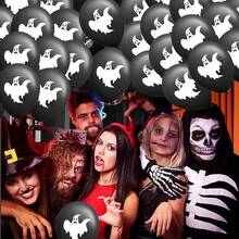 18pcs Ghost Pattern Balloon, 12inch Black Latex Balloons, For Halloween Decorations, Various Festival Photo Background Decorations, House Party Indoor And Outdoor Decoration, House Party Decorations, Graduation Ceremony, Events And Celebrations