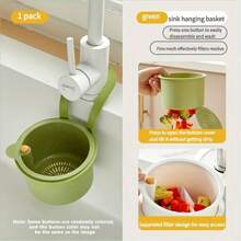 1-Pack Multi-Purpose Hanging Filter Sink Basket - Push Button Drain And Storage Design, Separate Filter, One-Second Installation, Durable Plastic Material, Kitchen And Bathroom Storage, Space Saving, Sturdy Construction, Suitable For Apartment Living