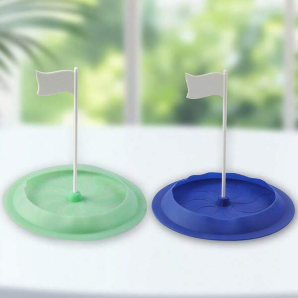 1pc Silicone Golf Ball Cup With Round Base Design, Green/Dark Blue Color, Rim Design To Prevent Ball Rolling Out, Indoor/Outdoor Putting Practice Disc