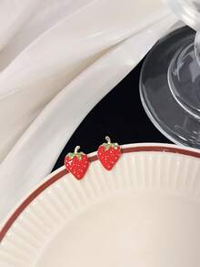 1對時尚小巧可愛的草莓造型耳針,紅色 - 紅色 - 查看 4