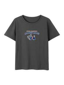 Women's T-Shirt, Short Sleeves, Round Neck, Summer, Simple, 100% Pure Cotton, Moomy Moose Design - 灰色 - 查看 2