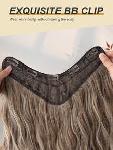 夹式接发 V 型渐变色 24 英寸长水波纹耐热纤维合成假发 适合女士女孩派对日常使用 - 漸變金色 - 查看 6