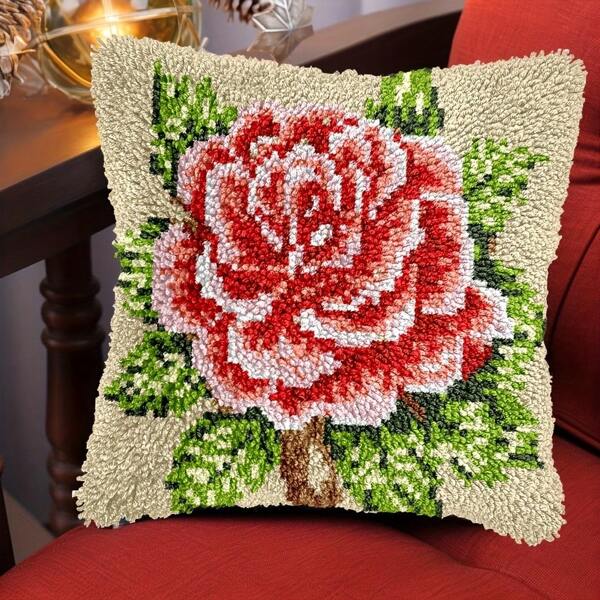 Lock Hook Kit DIY Material Bag Pillowcase Flower Pattern Cross-Stitch Sofa Cushion Home Decor Pillowcase