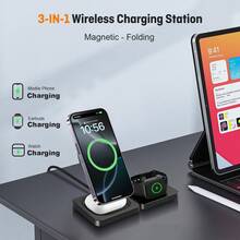 15W 3-In-1 Foldable Magnetic Wireless Charger, Fast Charging Station, Compatible With IPhone 17/16/15/14/13/12/Pro/Max/Plus, Compatible With IPhone 10/9/8/SE/7/6/5/4/3/2, Compatible With Apple Pro 2/3/4 - Black - View 4