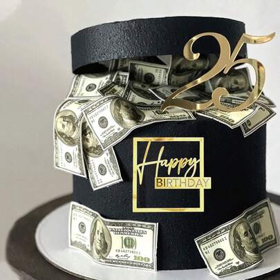 1个/3个/6个金色/银色/玫瑰金方形亚克力生日快乐蛋糕装饰插牌，适用于生日派对蛋糕装饰