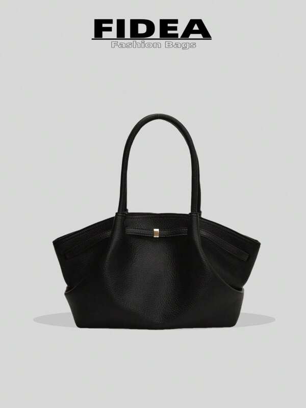 1 szt. Damska duża pojemność torebki, vintage PU skórzana torba typu tote, bordowy, ozdobny pasek, materiał PU, modny styl retro prosty, odpowiednia dla kobiet na zakupy, dojazdy do pracy, do codziennego użytku