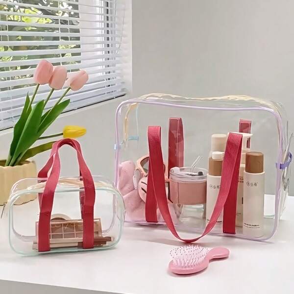 2025 New Transparent Handbag Macaroon Color Jelly Color Handbag Wash Bag Cosmetic Bag Storage Bag Large Capacity High Value Net Red Wash Makeup Storage Bag Storage Bag Beach Bag Travel Shopping Portable Storage Bagtravel Essentials For Vacation Summer Holiday Back To School School Stuff Bag For School Wash Bag Travel Waterproof Toiletry Bag
