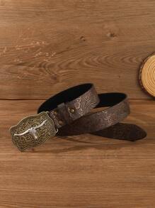 1件装多功能西部牛仔腰带，牛头压纹，男女通用，休闲波西米亚风，PU皮革，铆钉装饰，耐用，时尚，日常，青年，有型，适合情人节、礼物、送给伴侣、户外活动、返校季、女孩、男孩、万圣节、圣诞节等场合，四季皆宜 - 棕色 - 查看 10