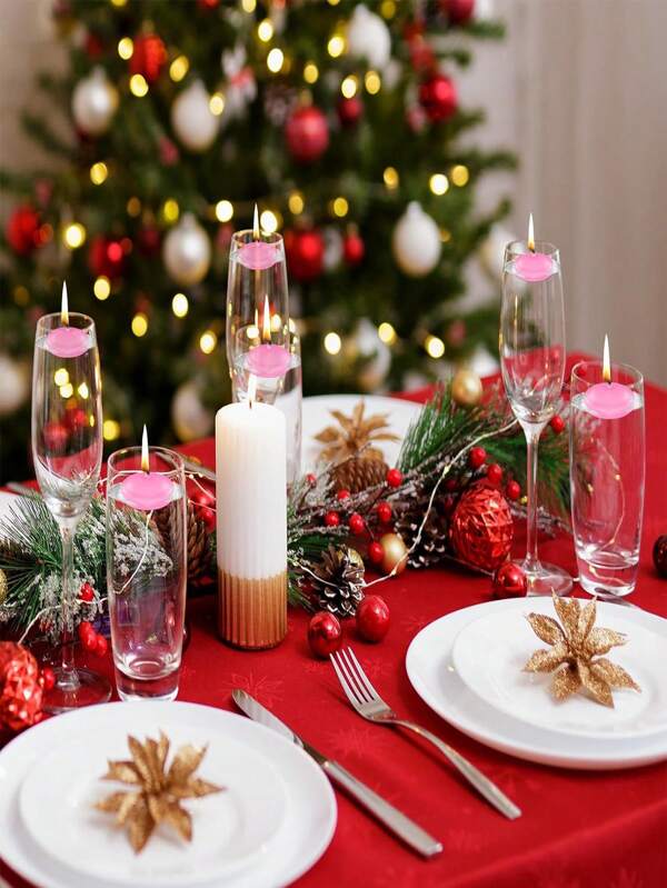 20pcs/10pcs/5pcs Oval Pink Water Floating Candles, Paraffin Wax Candles, Ideal For Home Decoration, Wedding, Aromatherapy Gifts, Romantic Atmosphere For Festival, Valentine Dinner, Water Floating Candles