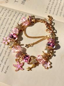 1pc Classic Cherry Blossom Charm Bracelet, 1pc Fashion Seawater Style Starfish Shell DIY Bracelet, 1pc Pink Cherry Blossom Charm Bracelet