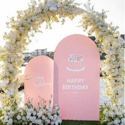 1pc Pink Arch Backdrop, 5ft, 6ft, 6.6ft, 7.2ft Wedding Arch Cover 2 Sides Spandex Laminated Fabric Arch Backdrop Dome Arch Backdrop Fabric, Backdrop D