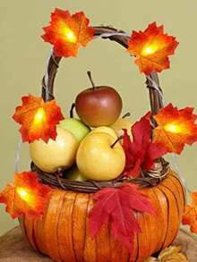 1 件 9.8 英尺 20 LED 感恩节枫叶灯串，电池供电秋叶花环，非常适合感恩节室内外秋收装饰、家庭室内外花园派对装饰 - 彩色 - 查看 2