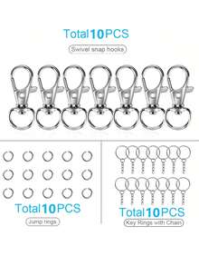 [Iron Material Keychain Crafting] 20/40/60/100 Keychain Making Kit, Iron Material, With Swivel Hooks, Key Rings, And Jump Rings For DIY Accessories Crafting - Keychain Aperture Chain - View 7