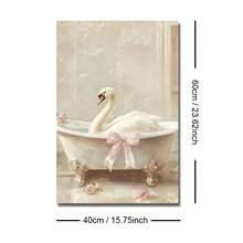 1pc Unframed Cute Pink Bow Swan In Tub Funny Wall Art Poster Canvas Print Maximalist Bathroom Dopamine Decor Painting For Toilet,Living Room,Bedroom,Modern Home Decoration