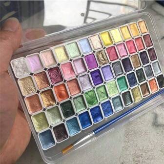 1 Box 60/20 Color Palette Watercolor Metal Paint Set Mica Powder Flash Watercolor Solid Color Paint Box Pearl Watercolor Paint Suitable For Watercolor Painting, Chinese, Nail Art, Calligraphy, Wrapping Flowers, Clay Color