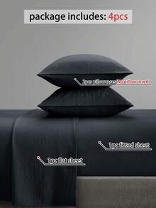 4 件/套 [100% 纯棉] 床单套件 易护理亚麻质感床上用品套件 床笠套件（1 件床单+1 件床笠+2 个枕套）床笠套件 特大号双人床尺寸 床单深口袋达 35 厘米，透气，更适合睡眠，简约风格，送给妈妈爸爸朋友的礼物 - 藏蓝色 - 查看 2