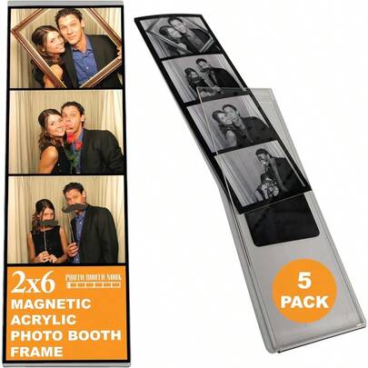 Magnetic Photo Booth Picture Frame Set 5 Pack Transparent Acrylic Frame With Strong Magnets And Silver Accents