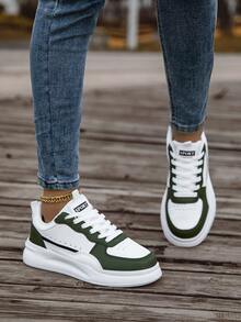 女士休闲运动鞋，户外系带厚底运动鞋，适合日常穿着，节日礼物 - 橄欖綠 - 查看 6