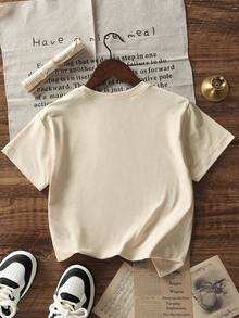 青少年男孩学生休闲印花杏色圆领短袖 T 恤，夏季上衣