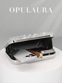 Geantă de mână mini cu strasuri strălucitoare OpulAura pentru femei, de lux, cu lanț detașabil, pentru seară, nuntă sau ocazie formală