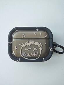 Funda protectora anti-caída creativa con diseño de expresión de rostro de fantasma graffiti, apta para estuche de auriculares, resistente a arañazos y anti-caída - Negro - Ver 2