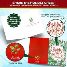 SHUS0087-40 Pack Foil Emed 5x7in Happy Holidays Cards With Envelopes Bulk And Stickers 8 Elegant Designs Happy Holiday Cards With Envelopes Bulk With Printed Mage Inside - 如圖 - 查看 4