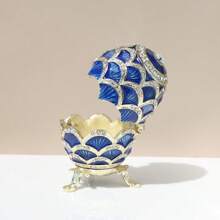 1 pieza Joyero de metal con esmalte y perla falsa con diseño de huevo ruso de lujo, decoración de huevo, accesorio de decoración del hogar vintage europeo con huevo de Pascua ruso de perla falsa