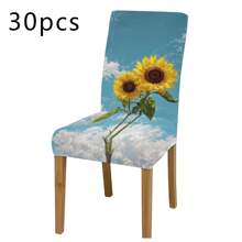 1pc/2pcs/4pcs/6pcs Creative Multi-Color Sunflower Print Home Decorative Chair Cover, Full Coverage High Stretch Slipcover, Dirt-Resistant And Anti-Fouling Chair Protector For Home, Seasonal Decor