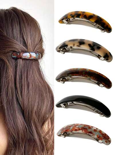 1pc Retro Elegant Leopard Print Oval Spring Jaw Hair Clip For Ponytail/Bun, Suitable For Thin And Short Hair, School Stuff, Animal Print, Hair Accessories, Head Accessories, Hair Accessories For Women