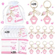30pcs/10sets 10/20/30 Sets Baby Shower Favors With Design Key Chains With White Organza Bags And Thank You Tags Boys And Girls Baby Shower Party Favor Holiday Essentials Suitable For Shower Party Favors Birthdays And Event Decorations