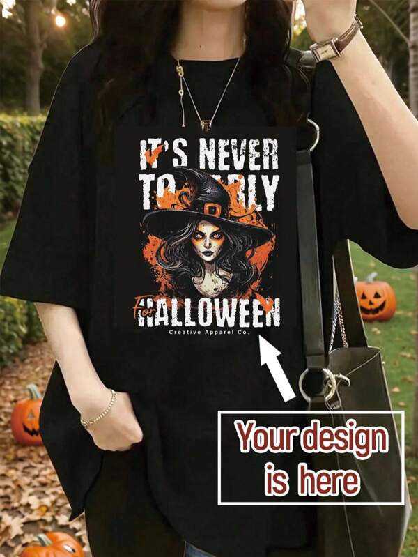 Individuell gestaltetes lässiges, weites Damen Grafik T-Shirt für Halloween, personalisiert mit Ihrem eigenen Foto, Namen, Text, geeignet für Geburtstags-Party, Jahrestag, Weihnachten, Halloween, bequemes oversize Rundhals Kurzarm Shirt