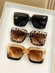 1/3 Pairs Retro Square Oversized Leopard Print Boho Style Plastic Glasses Sets, Classic Fashion Decoration For Outdoor Travel Beach For Summer Beach Vacation,Outdoor,Travel