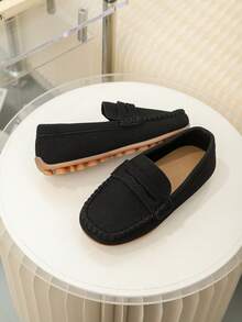 一双男女春秋儿童豆豆鞋绒面皮鞋女童男童时尚鞋子软底防滑学生鞋 - 黑色 - 查看 6