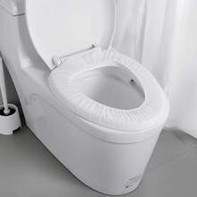 Cubiertas desechables para asiento de inodoro empaquetadas individualmente, almohadilla de inodoro impermeable y anti-suciedad de tela no tejida con cinturón elástico, tapete de inodoro portátil para viajes en baños públicos, avión, camping, hogar, entrenamiento para ir al baño de niños, accesorios de viaje para baño de verano - Blanco - Ver 4