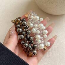 1个/2个装女士仿珍珠螺旋发圈，优雅温柔的马尾辫发饰，波西米亚风装饰，发圈，发绳头饰橡皮筋 - 彩色 - 查看 4