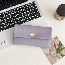 Dompet Anti-Pencurian RFID Unisex Warna Solid Ultra Tipis Tas Kartu Kredit Gesper Hadiah untuk Wanita Kantong Uang Dompet Panjang (Warna Kancing Acak) - MultiWarna - View 9