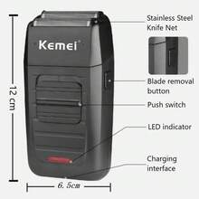 Kemei Afeitadora eléctrica inalámbrica recargable para hombres KM-1102, recortadora de vello facial de doble cuchilla reciprocante, acicalador potente multifunción, carga USB, color negro - Multicolor - Ver 4