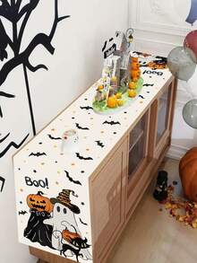 1 件/100 件 35*180 厘米万圣节鬼南瓜黑猫涤纶桌旗，南瓜、鬼、黑猫和蝙蝠，星星装饰，适用于万圣节派对、家庭聚会、餐桌装饰、节日餐桌装饰、万圣节派对用品 - 彩色 - 查看 5
